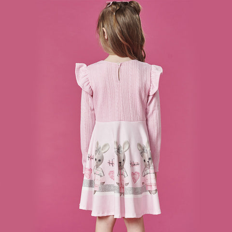 Vestido Infantil Kukiê Manga Longa Tricot e Strass Rosa - costas vestido infantil tricot