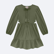 Vestido Infantil Kukiê Textura e Pompom Verde - frente vestido menina