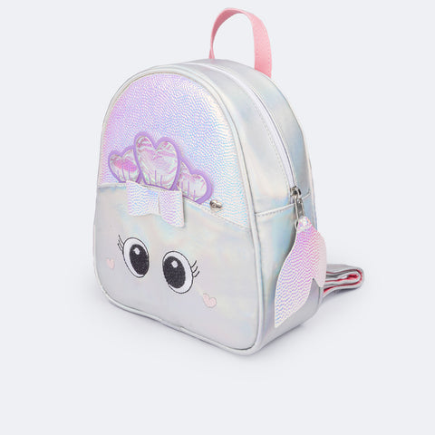 Bolsa Mochila Infantil Pampili Sereia Holográfica Prata - Mochila infantil sereia