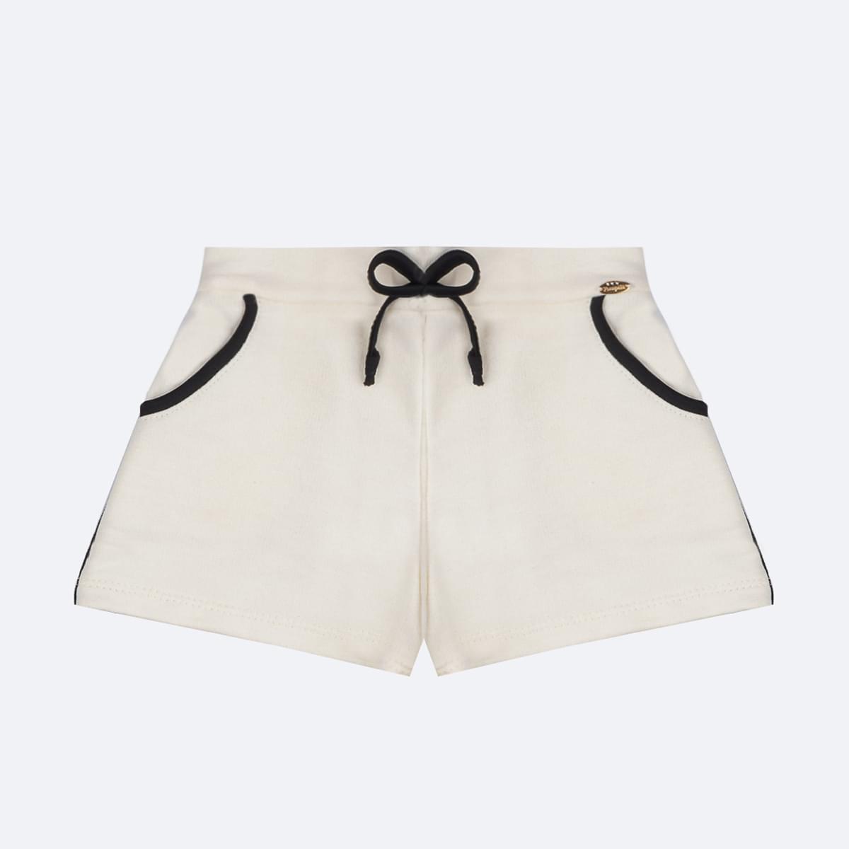 Short Infantil Pampili Moletom Off White e Preto - frente short infantil