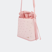 Bolsa Saco Infantil Glitter Fino e Strass Rosa Glace.