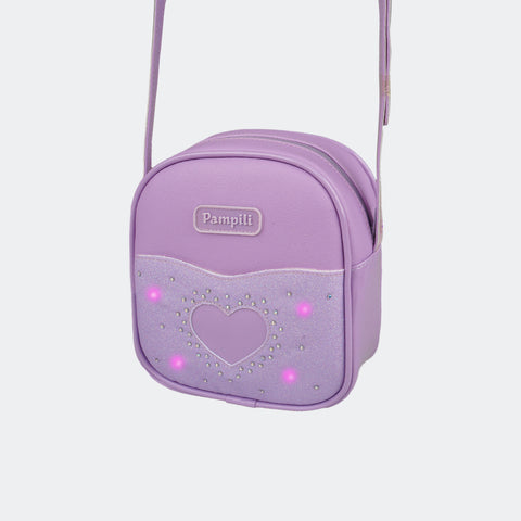 Bolsa Infantil com Led Pampili Seja Luz Strass e Glitter Lilás - bolsa com led pendurada