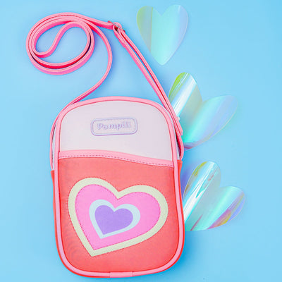 Bolsa Infantil Pampili Coração Comfy Rosa e Colorida - frente da bolsa infantil colorida
