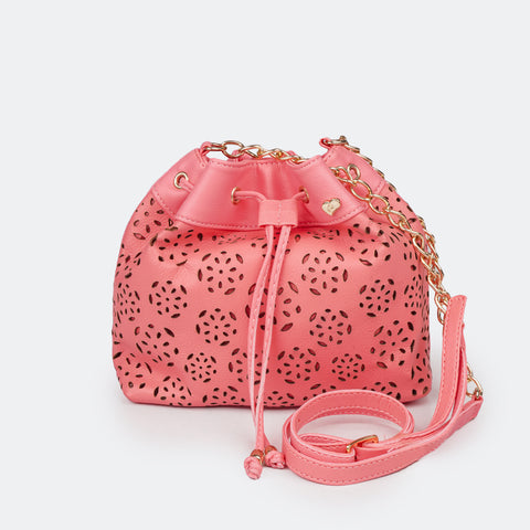 Bolsa Saco Infantil Detalhe de Corrente Rosa Coralina.