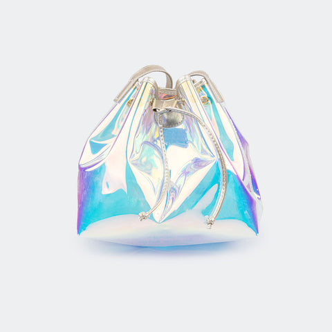 Bolsa Saco Infantil Tiracolo Transparente Holográfica Dourada.