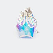 Bolsa Saco Infantil Tiracolo Transparente Holográfica Dourada.