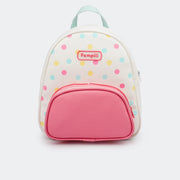 Mochila Infantil Feminina Poá Colorido Branca.