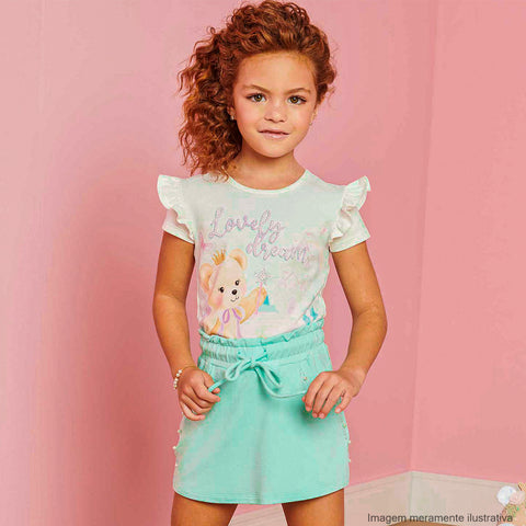 Short Saia Infantil Infanti Strass e Pérolas Verde - Foto na modelo