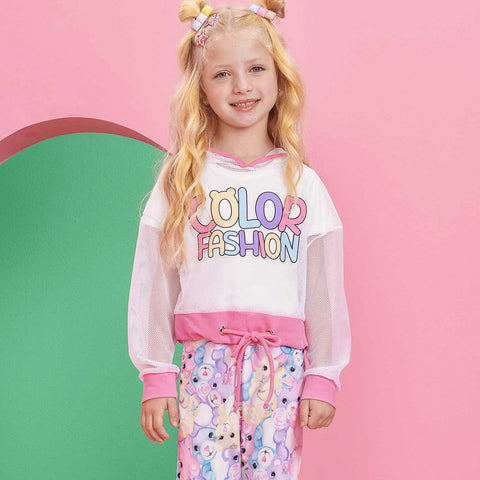 Conjunto Infantil Kukiê Color Fashion Tela Branco e Rosa - conjunto menina