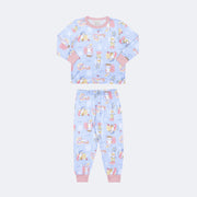 Pijama Infantil Alakazoo Manga Longa Zoo Gatas Fofas Azul - frente do pijama menina