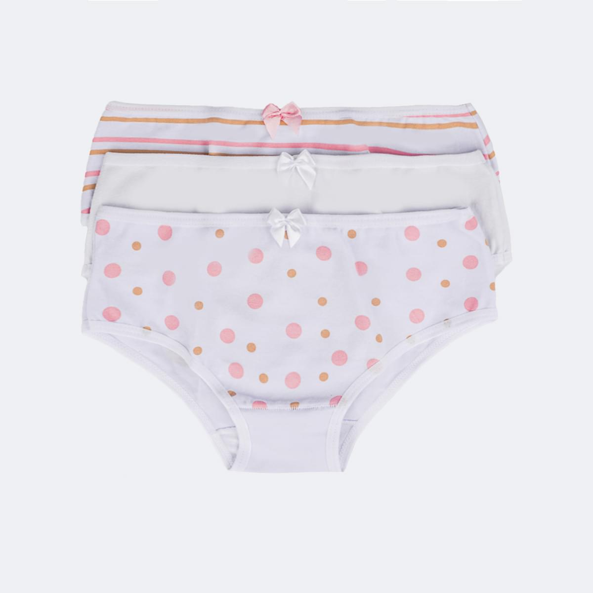 Kit Calcinha Infantil Pampili Sortidas Strass Poá e Listrada Branca - kit calcinha infantil
