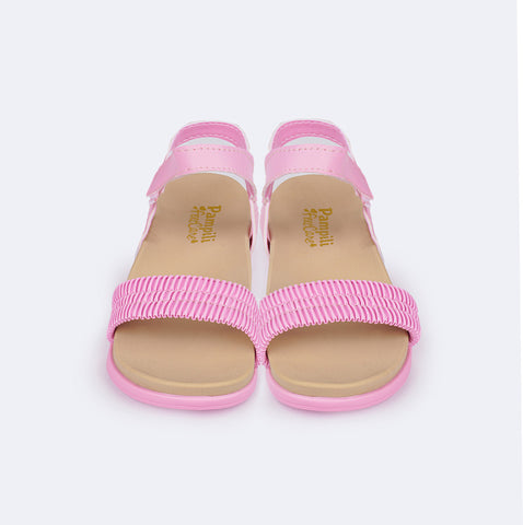 Sandália Papete Infantil Fly Elástico Comfy Rosa - frente da papete infantil feminina