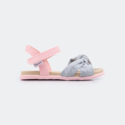 Sandália Infantil Mini Fly Cinza e Rosa Glace.