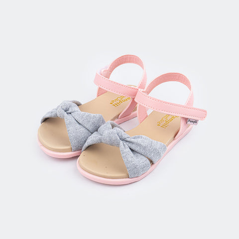 Sandália Infantil Mini Fly Cinza e Rosa Glace.