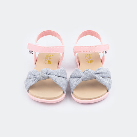 Sandália Infantil Mini Fly Cinza e Rosa Glace.