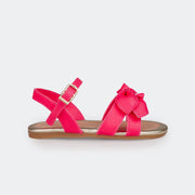 Sandália Infantil Pampili Primeiros Passos Mili Laços Pink Maravilha - foto da lateral com fivela sem pino dourada