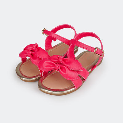 Sandália Infantil Pampili Primeiros Passos Mili Laços Pink Maravilha - foto da parte frontal com laços