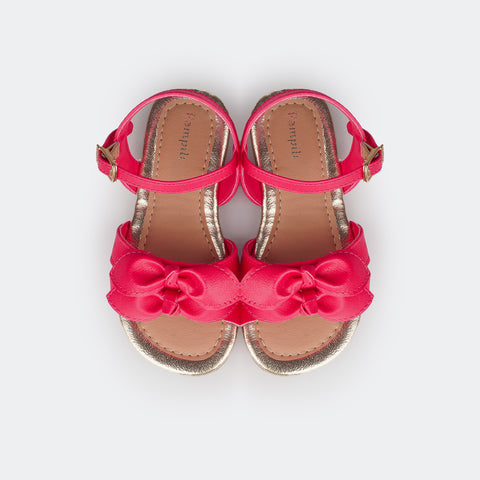 Sandália Infantil Pampili Primeiros Passos Mili Laços Pink Maravilha - foto superior da sandália com palmilha dourada