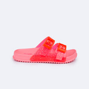 Chinelo Slide Infantil Pampili Fun Glee com Fivela e Glitter Rosa - lateral slide infantil feminino