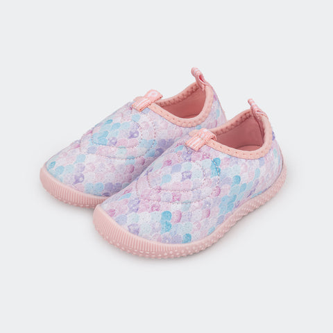 Tênis Infantil Primeiros Passos Confort Baby Malha Pet Estampado Rosa Glace e Colorido.