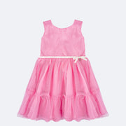 Vestido de Festa Bambollina Tule e Cinto Glitter com Laço Rosa - 2 a 6 Anos - frente do vestido