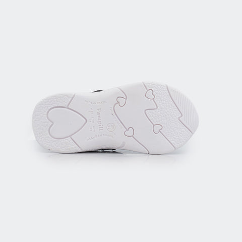 Tênis Infantil Flash Comfy Holográfico com Velcro Prata e Preto.