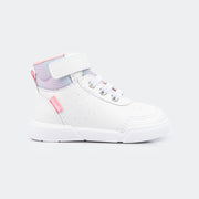 Tênis Infantil Feminino Lily Cano Médio com Velcro Branco e Rosa Glace.