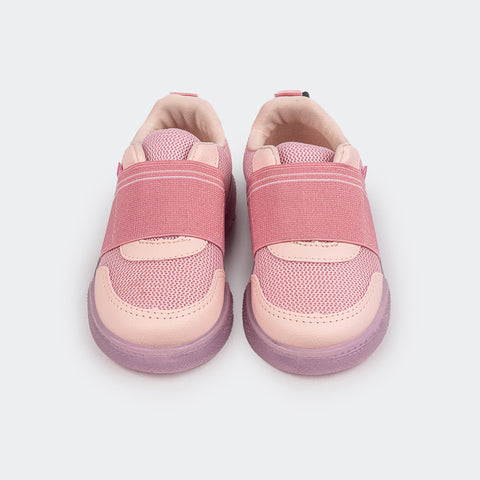 Tênis Infantil Feminino Lily Calce Fácil Solado Transparente Rosa Glace e Rosa Bale.