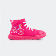 Tênis Infantil Cano Médio Lily em Tecido Bordado Bicicleta Pink.