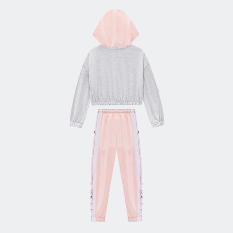 Conjunto Moletom Infantil Infanti Fashion Capuz Cinza e Rosa Claro - costas conjunto inverno