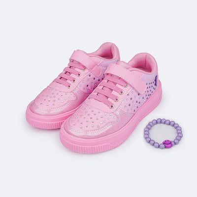 Tênis Infantil Feminino Pampili XP 21 Degradê Rosa e Lilás - tênis com pulseira