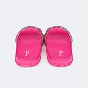 Chinelo Slide Infantil Pampili Fun Glee Carinha Feliz Pink e Colorido - traseira do chinelo pink