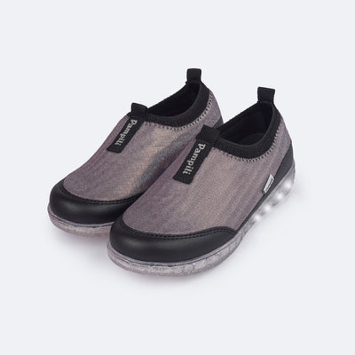 Tênis de Led Infantil Pampili Sneaker Luz Lycra Prata e Preto - tênis infantil fácil de calçar