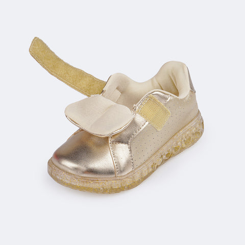 Tênis de Led Infantil Pampili Sneaker Luz Calce Fácil com Perfuros Dourado - tênis aberto para o calce 