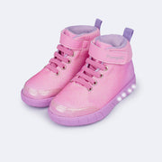 Tênis de Led Cano Médio Infantil Pampili Sneaker Luz Glitter Degradê Rosa - frente do tênis infantil de glitter