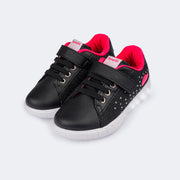 Tênis de Led Infantil Pampili Sneaker Seja Luz Glitter Strass Preto e Pink Maravilha - frente do tênis com led