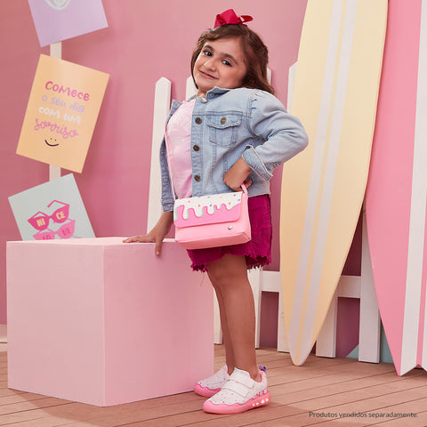 Tênis de Led Infantil Pampili Sneaker Luz Doce Branco e Colorido - coleção tênis e bolsa infantil