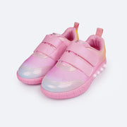 Tênis de Led Infantil Pampili Sneaker Luz Glitter Degradê Rosa e Colorido - frente do tênis infantil feminino