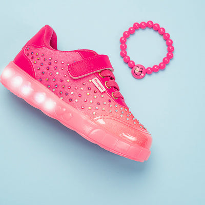 Tênis de Led Infantil Pampili Sneaker Luz Pink e Coral - tênis com led