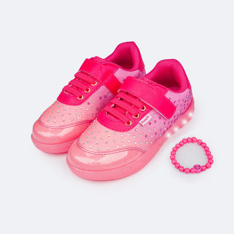 Tênis de Led Infantil Pampili Sneaker Luz Pink e Coral - tênis com pulseira