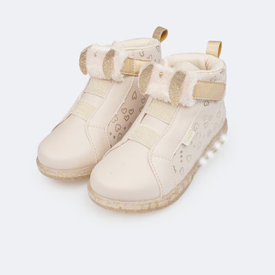 Tênis de Led Cano Médio Infantil Pampili Sneaker Luz Coelha Nude - frente tênis de led