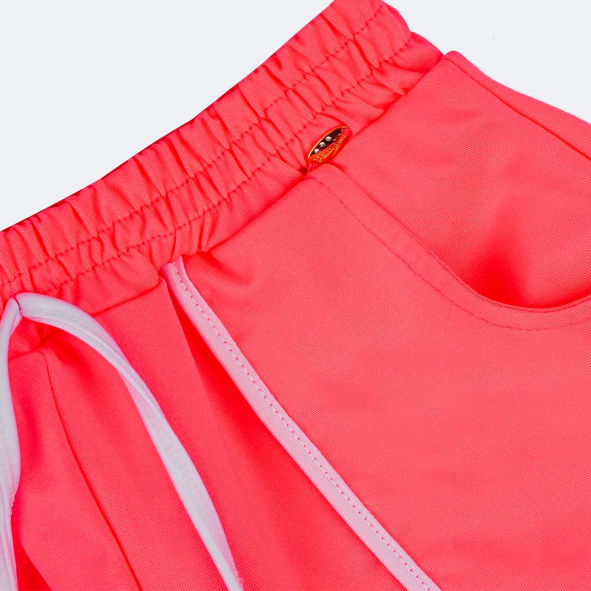 Short Infantil Pampili Gorgurão Rosa Neon - detalhe no cós