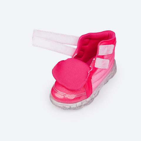 Tênis de Led Infantil Cano Médio Pampili Liz Luz Comfy Glitter Pink Maravilha - tênis infantil calce fácil