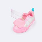 Tênis de Led Infantil Pampili Sneaker Luz Phone Strap Branco e Rosa Bale Novo  - tênis fácil de calçar