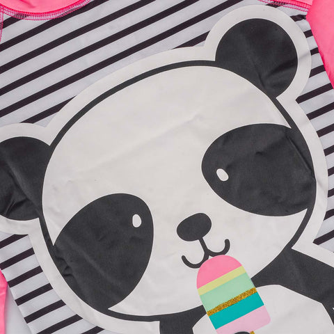 Biquíni Bebê Tip Top Manga Longa Panda Rosa e Listrado - estampa de panda