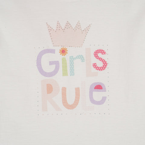 Camiseta Infantil Feminina Pampili Girls Rule com Brilho Off White  - foto da estampa com aplicação de pedras 