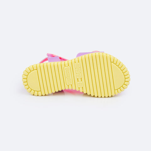 Sandália Papete Infantil Candy Emoji Amarelo e Rosa Neon - sola antiderrapante