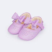 Sapato de Bebê Pampili Nina Momentos Especiais Glitter Strass Laço Lilás - frente do sapato bebê glitter