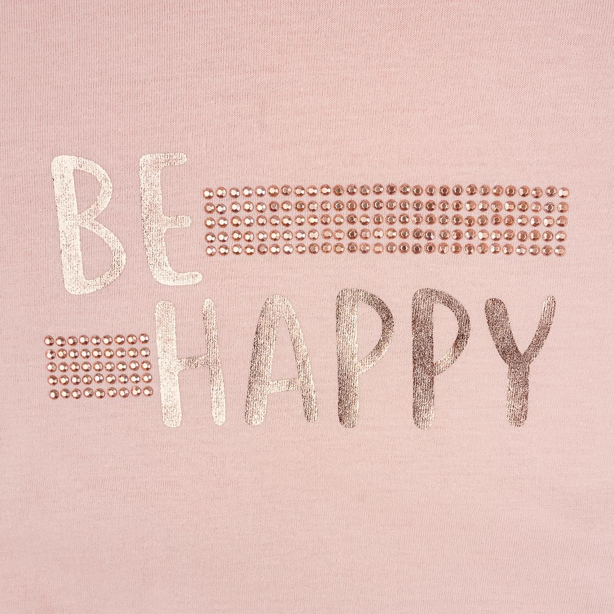 Camiseta Infantil Pampili Be Happy Metalizado Rosa Novo - camiseta estampa metalizada