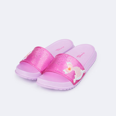 Chinelo Infantil Pampili Fun Glee Sereia Glitter Lilás - frente do chinelo infantil sereia